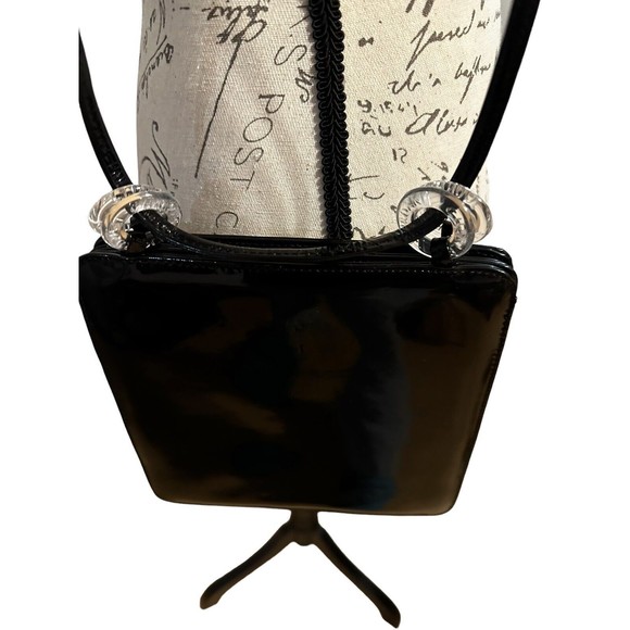 Vintage Charles Jourdan Black Patent  Leather Shoulder Cross-Body Shoulder Bag - Picture 3 of 16